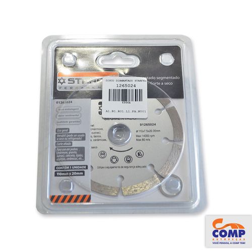 Disco Diamantado Segmentado 110 mm x 20 mm Starfer 01265024 Corte Seco Pedra Mármore Granito Concreto Tijolo Azulejo Cerâmica
