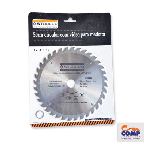 Serra Circular para Madeira Starfer 184mm x 36 Dentes x 20mm Madeira Tábua Laminados Compatível Máquinas Portáteis 12810032