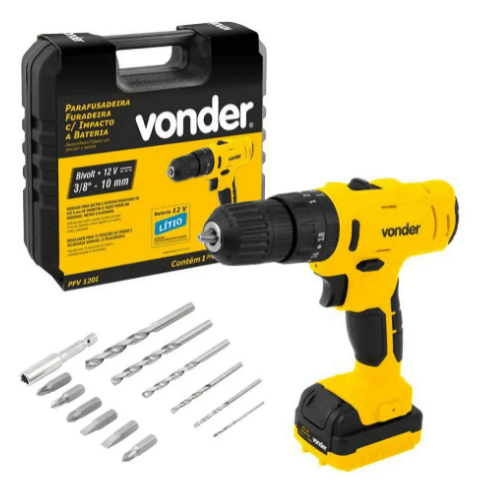 Parafusadeira Furadeira Pfv120i C/ Impacto 12v Bivolt Vonder