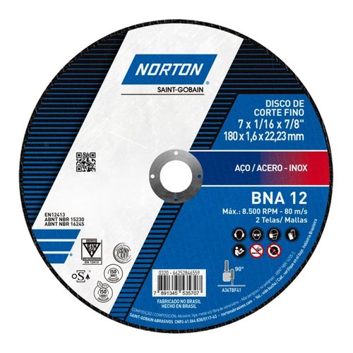 Disco De Corte 7" 1.6 Inox Bna12 - Norton