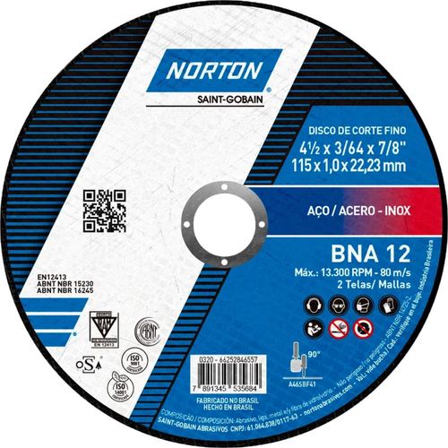 Disco De Corte 4.1/2" X 1.0 Inox Bna12 - Norton
