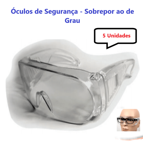 Kit 5 Óculos Segurança Proteção Cristal Sobrepor Ao De Grau