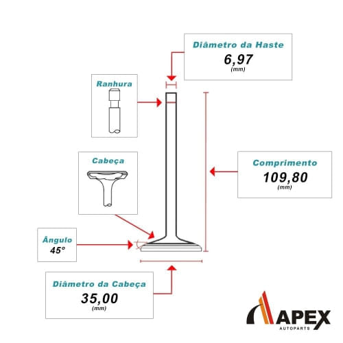 VALVULA ADMISSAO - NISSAN EMPILHADEIRA H20K H25K PRETO 7MM