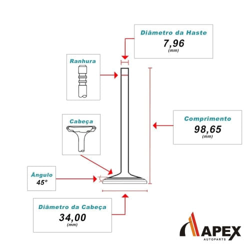 VALVULA ADMISSAO - VW GOL PASSAT VOYAGE 1.5 1.6 8V MD 1984 A 1985