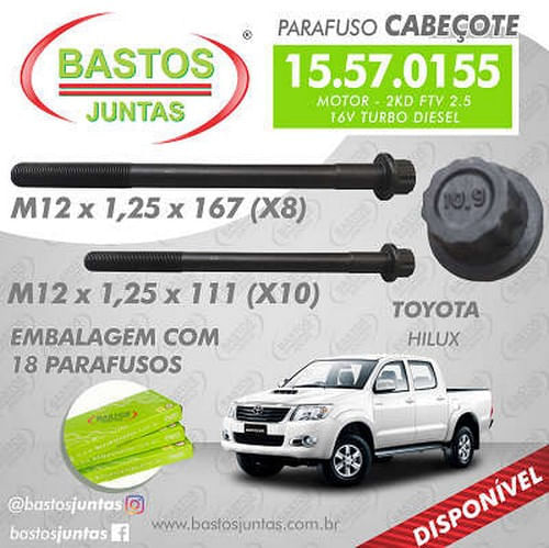 PARAFUSO DE CABECOTE - TOYOTA  HILUX SW4 MTR 2.5 2KD | 3.0 1KD-FTV 16V