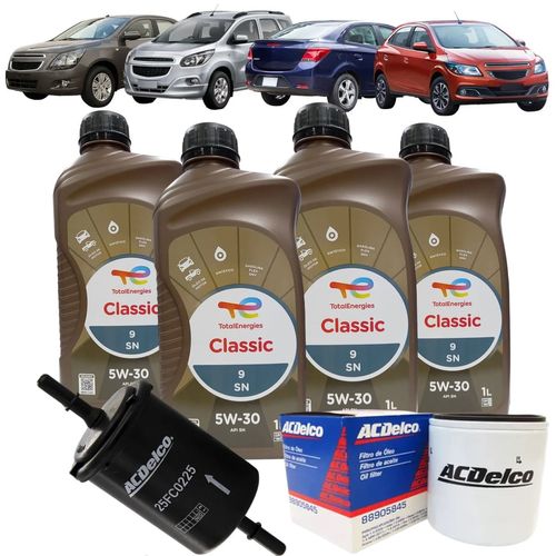 Kit Revisão 4 Litros de Óleo Total 5W30 Sintético + 1 Filtro de Óleo + 1 Filtro de Combustível Spin Onix Cobalt Prisma Todos 2012 até 2016