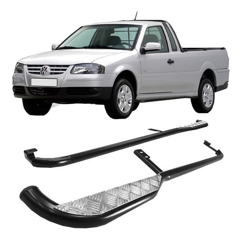 Estribo Saveiro 98 09 Chapa Preto Com Plataforma De Alumínio