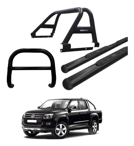 Kit Quebra Mato Estribo Oval Santo Antônio Amarok Cd Preto