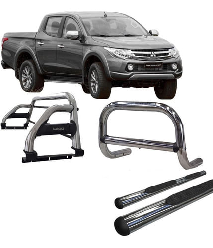 Kit Quebra Mato Estribo Oval Santo Antônio Nova L200 Cromado