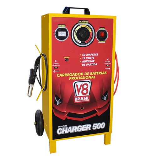 Carregador De Bateria 50 Amp Bivolt Com Auxiliar Partida Charger 500 - 97614 - V8 Brasil