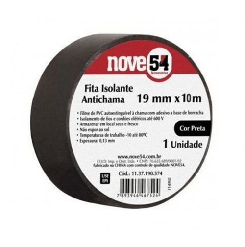 Fita Isolante Antichama 19mm x 10m preta Nove54